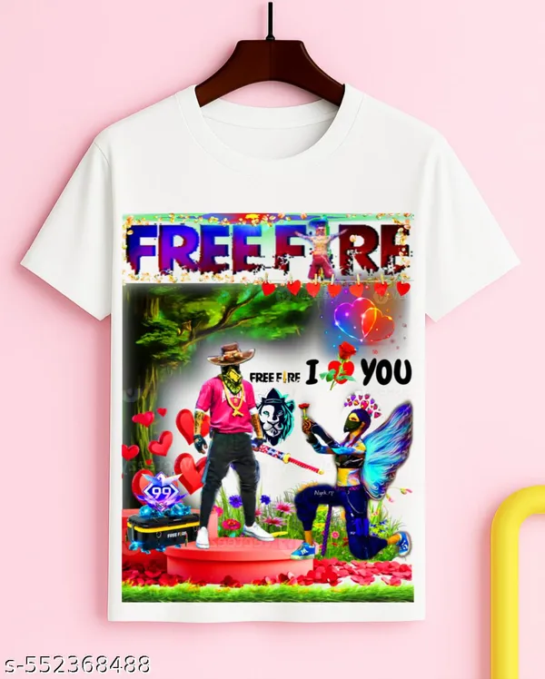 Unisex_White_polyester_Free-Fire_Printed_T-Shirts