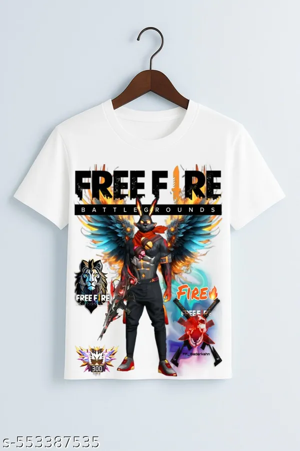 Unisex_White_polyester_Free-Fire_Printed_T-Shirts