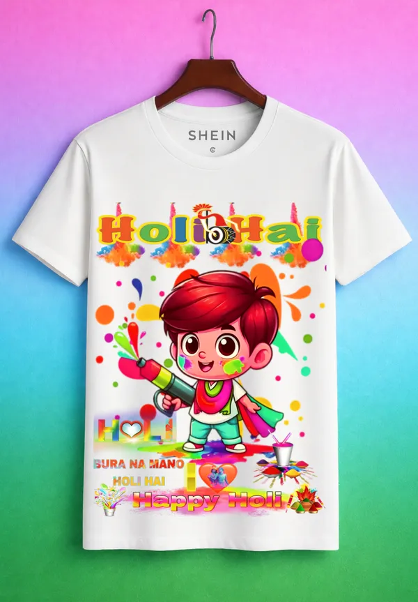 White_New_Trendy_Holi_Printed_T-Shirt_For_Unisex_Kids_(Boys_&Amp;_Girls)