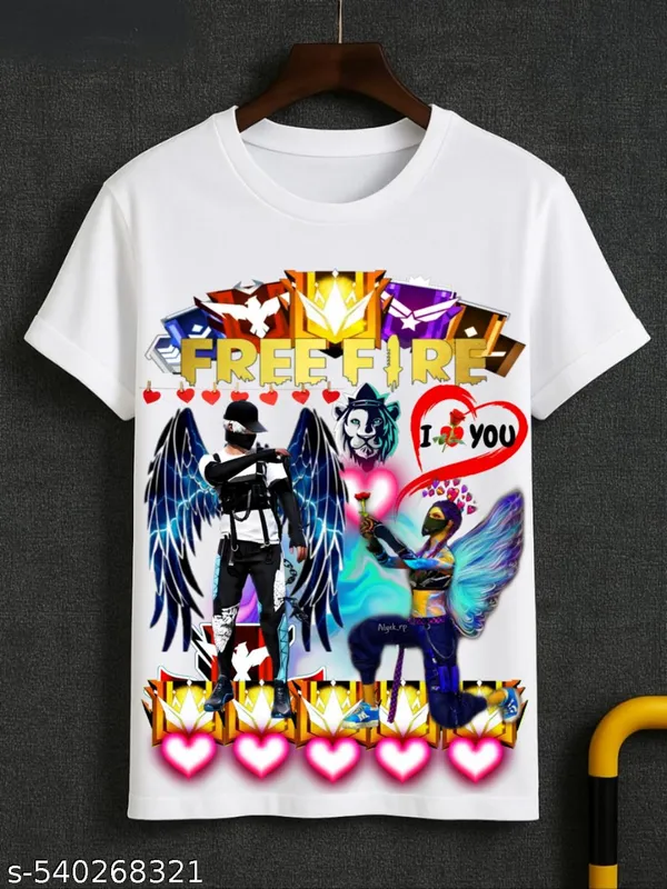 Unisex_White_polyester_Free-Fire_Printed_T-Shirts