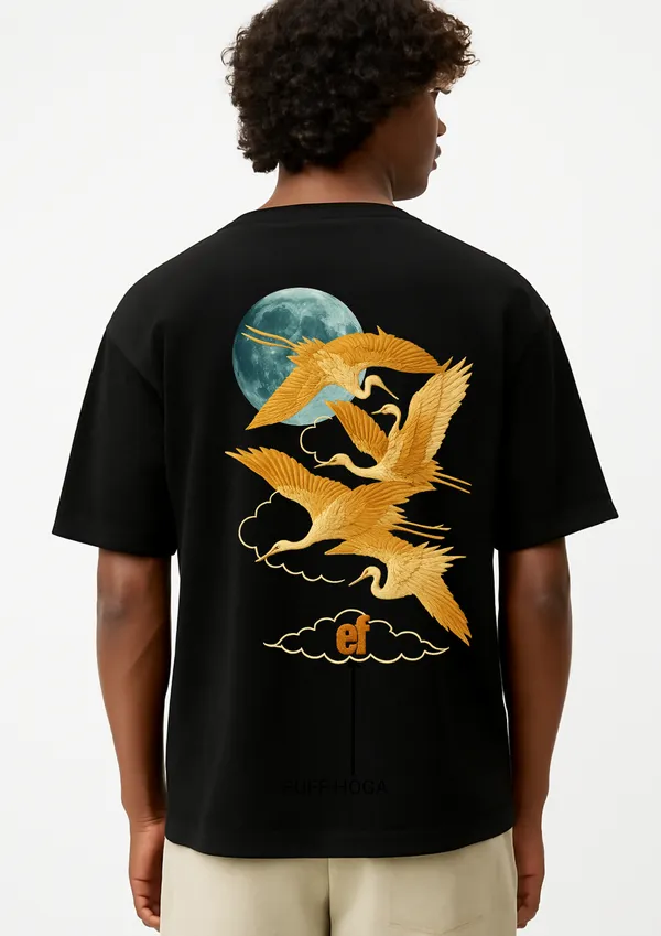 Golden_Cranes_&_Moon_Oversized_T-Shirt_Unisex_Graphic_Tee_|_Streetwear_Fashion