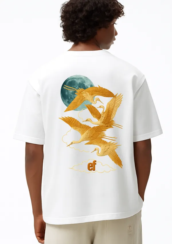 Golden_Cranes_&_Moon_Oversized_T-Shirt_Unisex_Graphic_Tee_|_Streetwear_Fashion