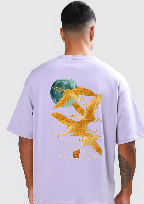 Golden_Cranes_&_Moon_Oversized_T-Shirt_Unisex_Graphic_Tee_|_Streetwear_Fashion