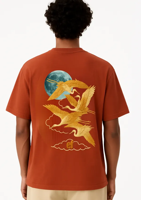 Golden_Cranes_&_Moon_Oversized_T-Shirt_Unisex_Graphic_Tee_|_Streetwear_Fashion