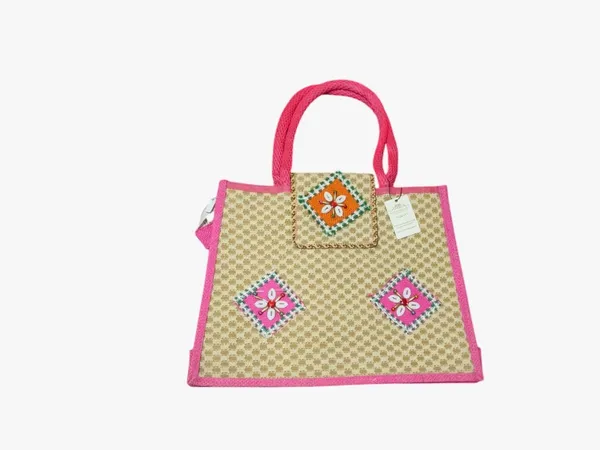 Pink_Premium_Jute_Handcrafted_Multipurpose_Bag_For_Women