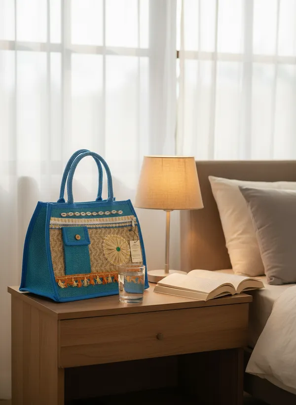 White_&_Blue_Premium_Jute_Multipurpose_Bag_For_Women