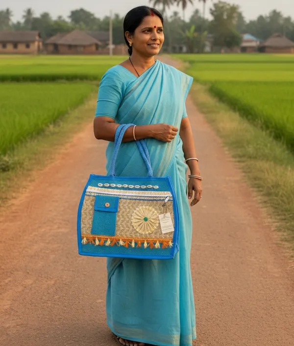 White_&_Blue_Premium_Jute_Multipurpose_Bag_For_Women