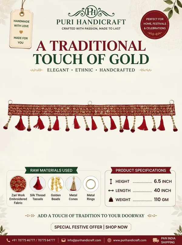 Puri_Handicraft_Traditional_Red_&_Gold_Embroidered_Door_Toran_|_Decorative_Bandhanwar_with_Tassels_&_Hanging_Bells_|_Festive_Entrance_Hanging_for_Home,_Temple_&_Wedding_Decor_|_40_x_6_Inch