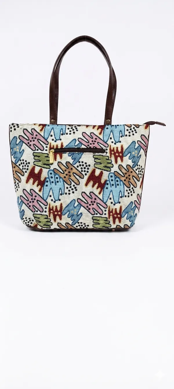 Abstract_Multicolor_Printed_Women’s_Tote_Bag_with_Brown_Faux_Leather_Handles