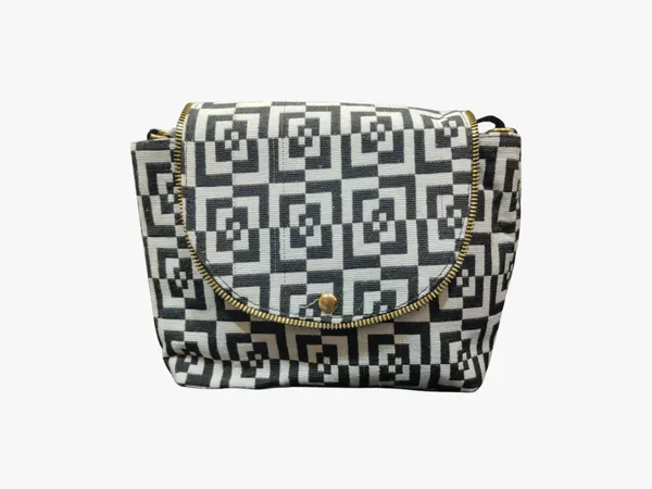 Artisanal_Monochrome_Geometric_Jacquard_Sling_Bag_|_Handcrafted_Crossbody_with_Zippered_Flap_Detail
