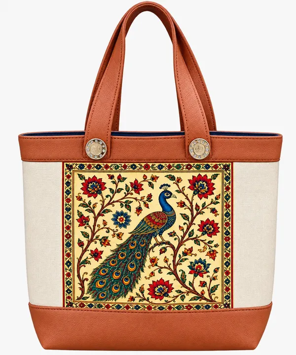 Elegant_Peacock_Print_Canvas_Tote_Bag_With_Brown_Handles_For_Women_