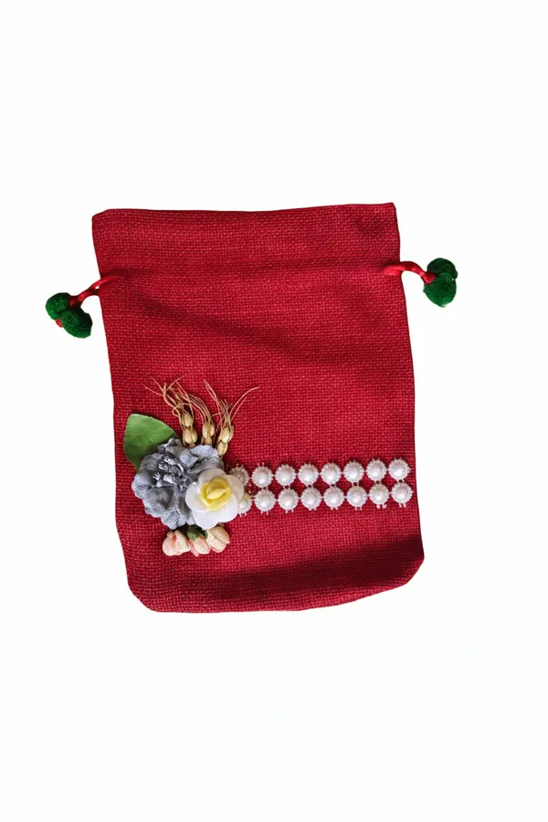 Elegant_Red_Jute_Drawstring_Potli_Bag_with_Double_Pearl_Lace_and_Floral_Appliqué(Pack_of_2)