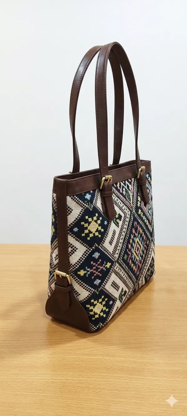 Ethnic_Geometric_Print_Women’s_Tote_Bag_with_Faux_Leather_Handles