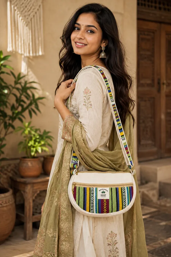 Handcrafted_Hemp_&_Cotton_Half_Moon_Sling_Bag_|_Multicolor_Boho_Crossbody_Shoulder_Bag_with_Adjustable_Strap_|_Cream_&_Green