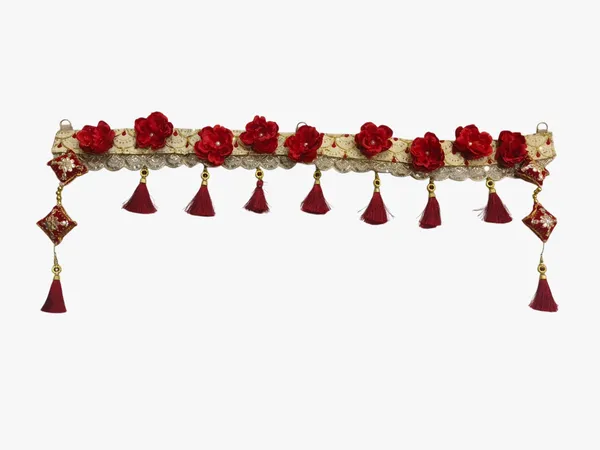 Handcrafted_Red_Rose_&_Gold_Zari_Toran_–_Traditional_Door_Hanging_with_Maroon_Tassels_and_Embroidered_Side_Hangings