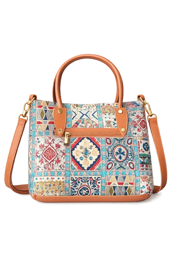 Multicolor_Mosaic_Print_Handbag_with_Detachable_Sling_Strap_&_Tan_Handles_for_Women