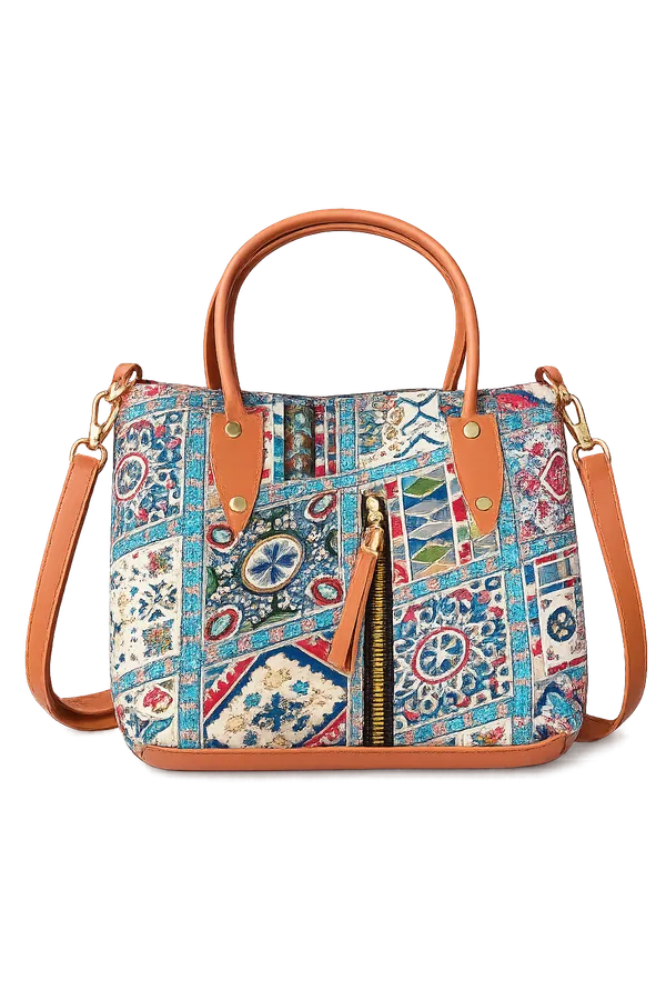 Multicolor_Mosaic_Print_Handbag_with_Detachable_Sling_Strap_&_Tan_Handles_for_Women