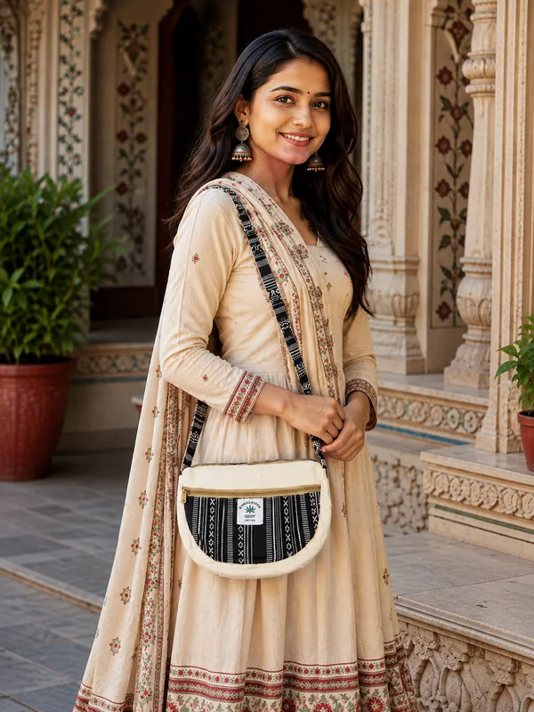 Puri_Handicraft_Handmade_Cotton_&_Jacquard_Sling_Bag_for_Women_|_Half_Moon_Crossbody_Shoulder_Bag_with_Zipper_|_Black_&_Off_White