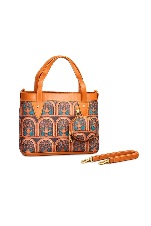 Puri_Handicraft_Women's_Floral_Printed_Tote_Handbag_with_Detachable_Sling_Strap_&_Matching_Coin_Pouch_|_PU_Leather_Shoulder_Bag_for_Daily_Use