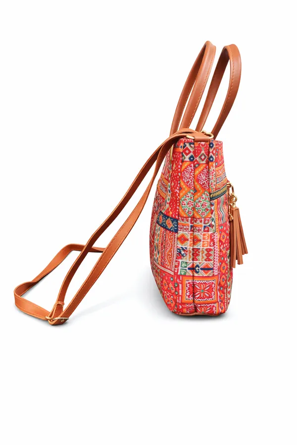 Red_Ethnic_Patchwork_Print_Handbag_with_Tan_Handles_&_Adjustable_Sling_Strap