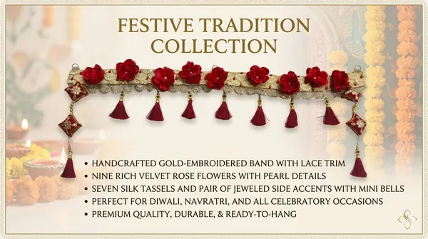 Handcrafted_Red_Rose_&_Gold_Zari_Toran_–_Traditional_Door_Hanging_with_Maroon_Tassels_and_Embroidered_Side_Hangings