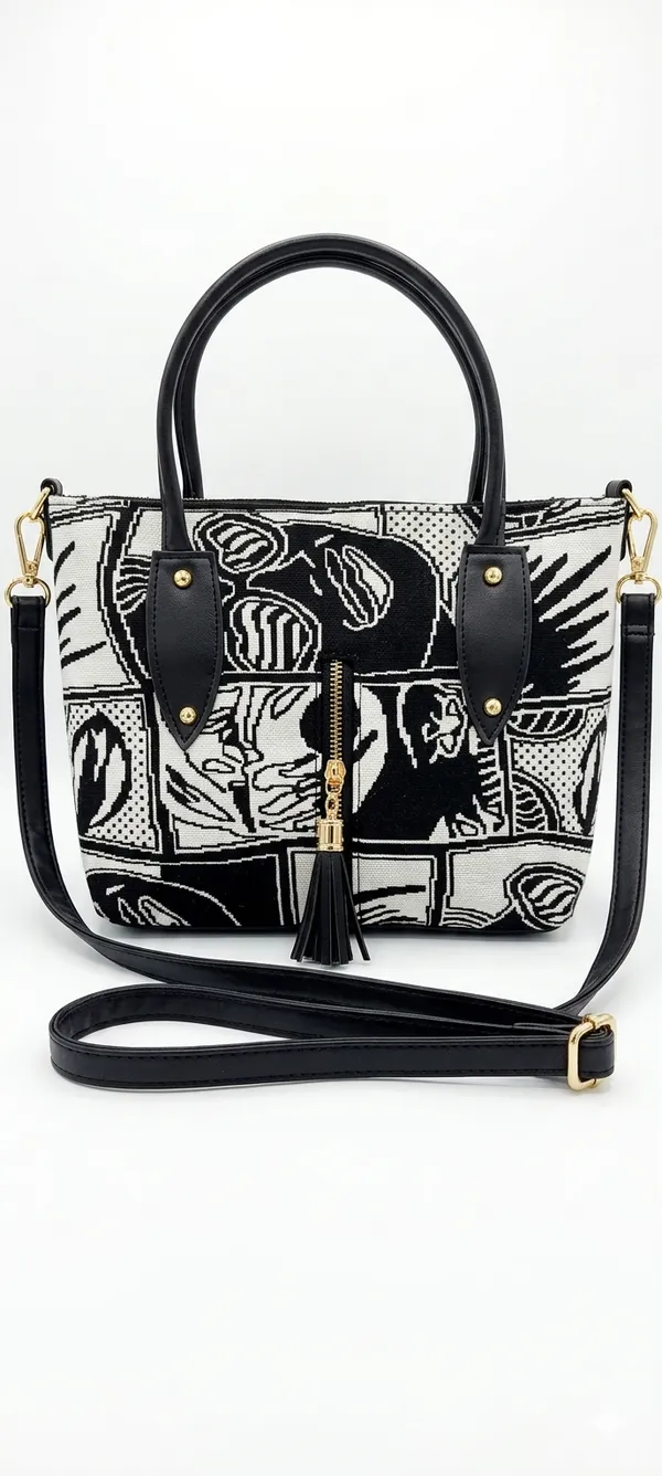 Classic_Black_and_White_Houndstooth_Canvas_Tote_Bag_with_Faux_Leather_Trim_and_Gold-Tone_Details