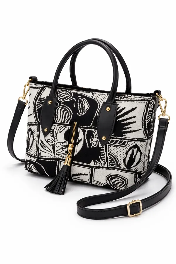 Classic_Black_and_White_Houndstooth_Canvas_Tote_Bag_with_Faux_Leather_Trim_and_Gold-Tone_Details