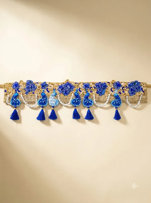 Royal_Blue_Peacock_Designer_Toran_for_Door_Entrance_|_Premium_Bandhanwar_with_Pearl_Chains,_Floral_Work_&_Tassels_for_Festive_Home_Décor