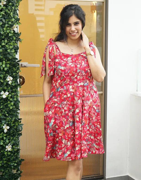 Red_Cotton_Rayon_Bloom:_Sleeveless_Flare_Mini_Dress_For_Women