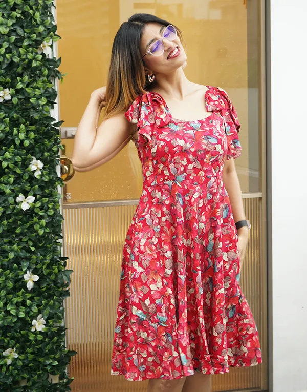 Red_Cotton_Rayon_Bloom:_Sleeveless_Flare_Mini_Dress_For_Women