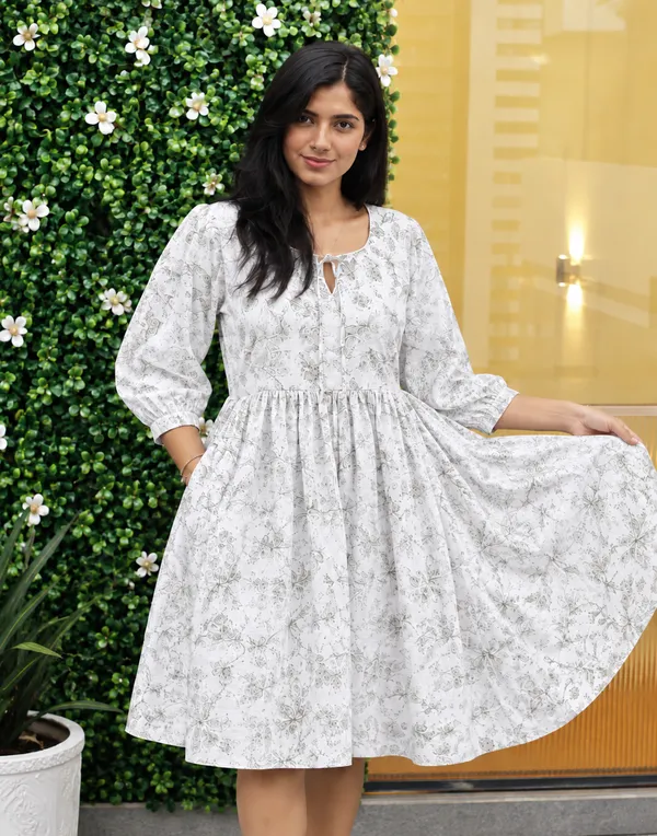 White_Floral_Print_Fit_And_Flare_Dress_for_Women
