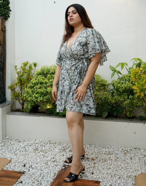 Grey_Cotton_Held:_Flared_Sleeve_Wrap_Dress_For_Women