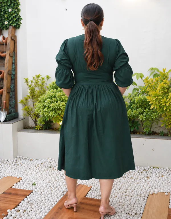 Olive_Green_Cotton_Waist_Cinched_Dress