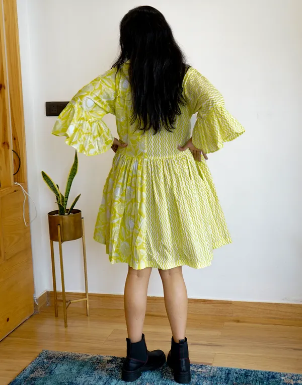Lemon_Yellow_Cotton_Aligned:_Half_Collar_Dress_For_Women