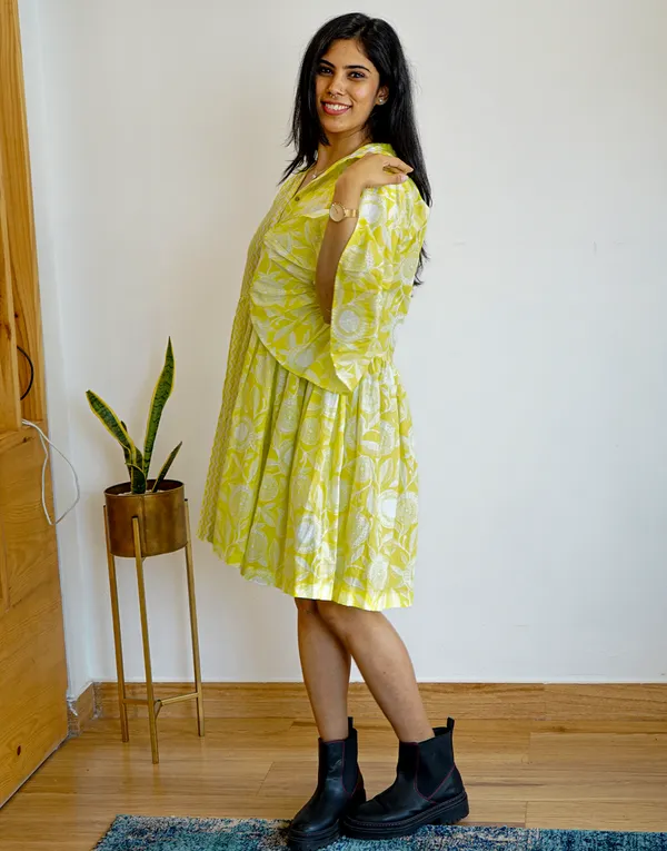 Lemon_Yellow_Cotton_Aligned:_Half_Collar_Dress_For_Women