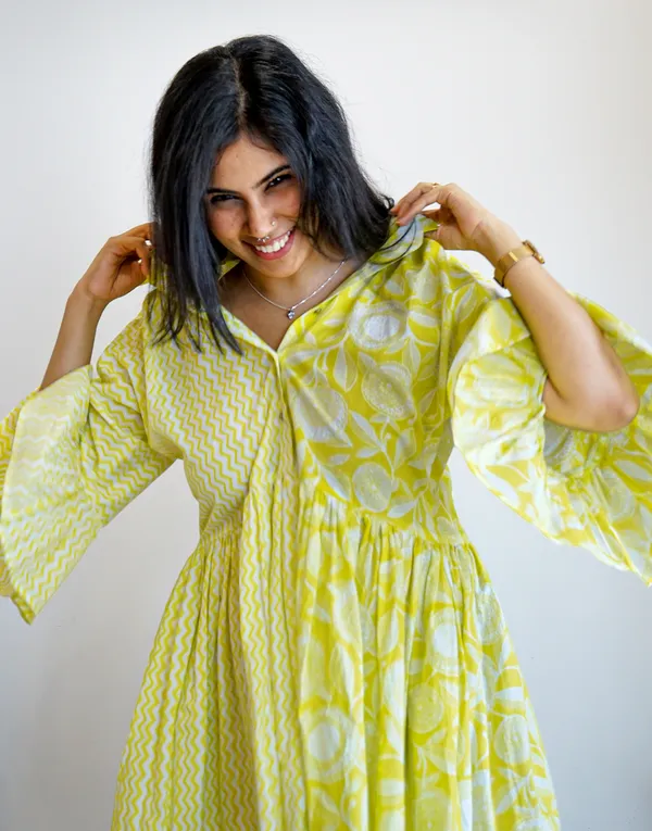 Lemon_Yellow_Cotton_Aligned:_Half_Collar_Dress_For_Women