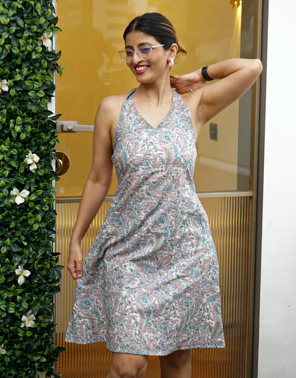 Multicolour_Cotton_Bare:_Halter_A-Line_Dress_For_Women