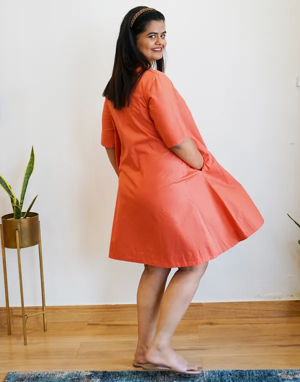 Orange_Cotton_Still:_Overlap_Umbrella_Mini_Dress_For_Women