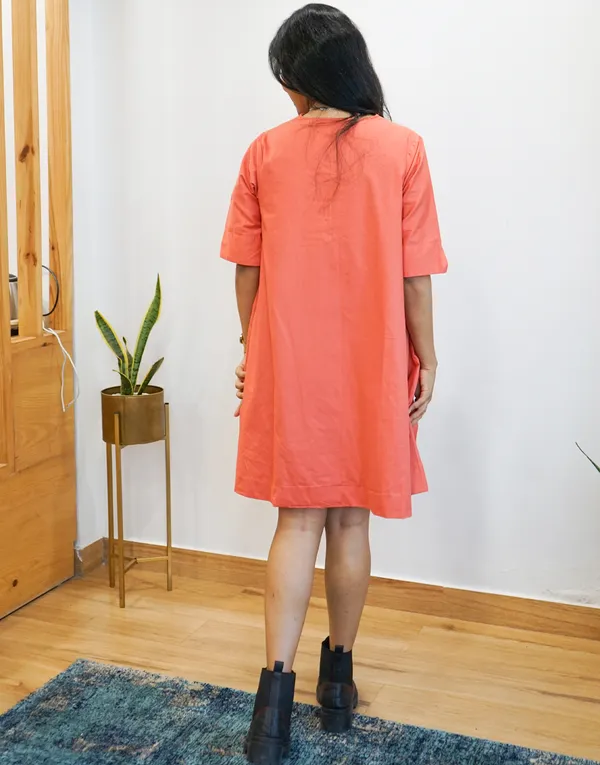 Orange_Cotton_Still:_Overlap_Umbrella_Mini_Dress_For_Women