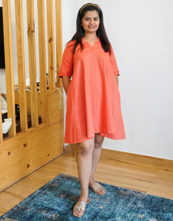 Orange_Cotton_Still:_Overlap_Umbrella_Mini_Dress_For_Women