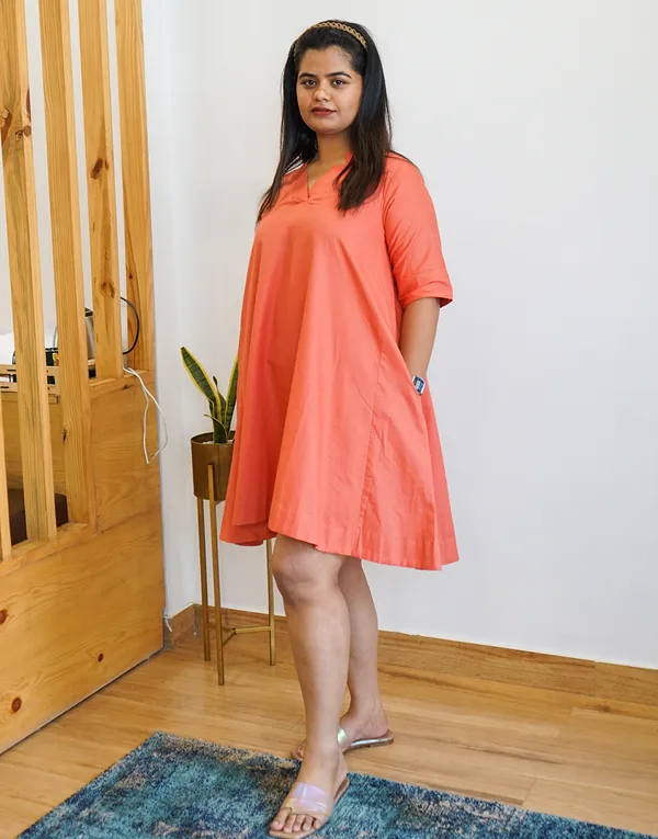 Orange_Cotton_Still:_Overlap_Umbrella_Mini_Dress_For_Women
