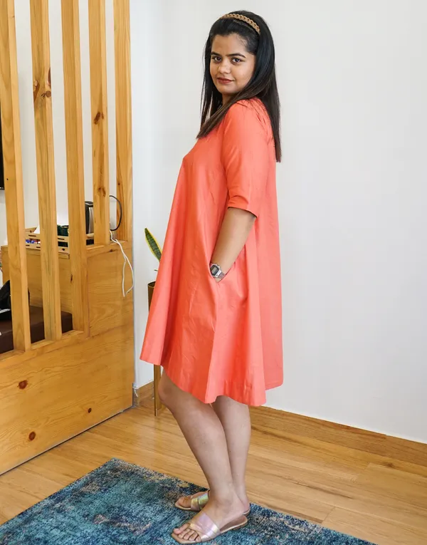 Orange_Cotton_Still:_Overlap_Umbrella_Mini_Dress_For_Women