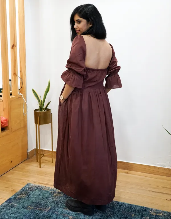 Brown_Linen_Rooted:_Elegant_Slit_Maxi_Dress_For_Women
