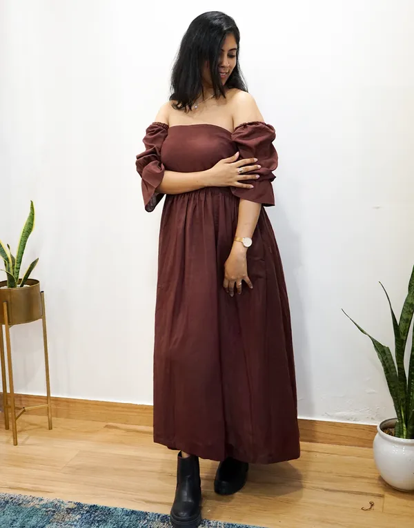 Brown_Linen_Rooted:_Elegant_Slit_Maxi_Dress_For_Women