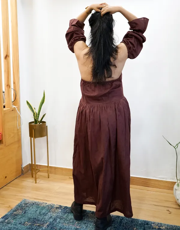 Brown_Linen_Rooted:_Elegant_Slit_Maxi_Dress_For_Women