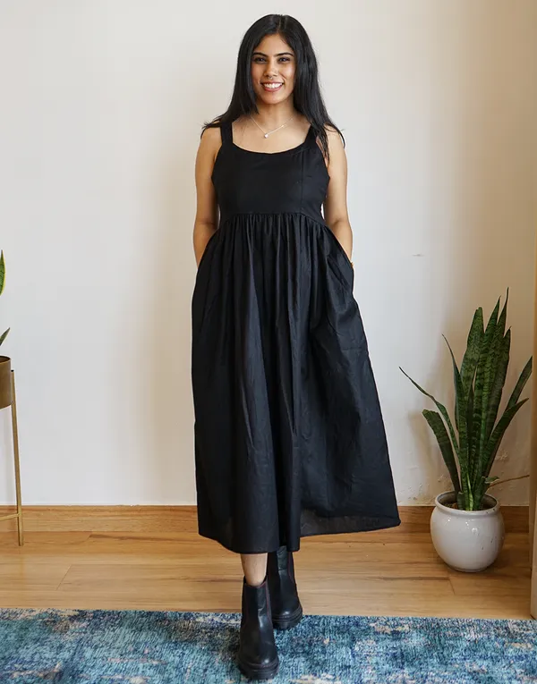 Black_Linen_Becoming:_Strappy_Flare_Dress_For_Women