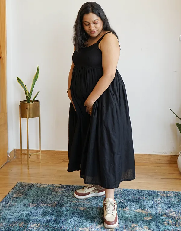 Black_Linen_Becoming:_Strappy_Flare_Dress_For_Women
