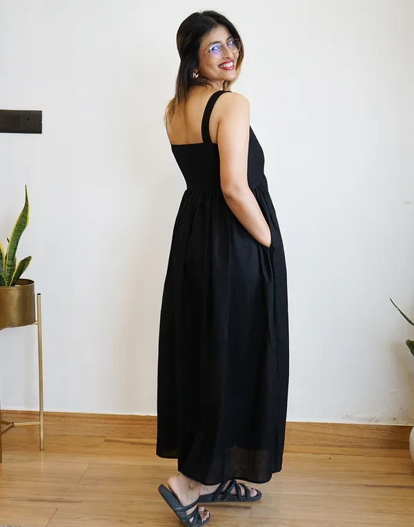 Black_Linen_Becoming:_Strappy_Flare_Dress_For_Women