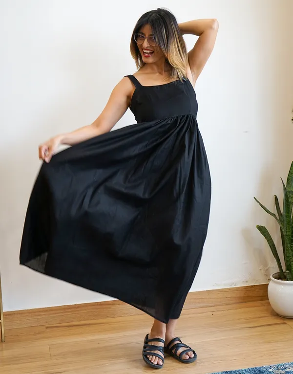 Black_Linen_Becoming:_Strappy_Flare_Dress_For_Women