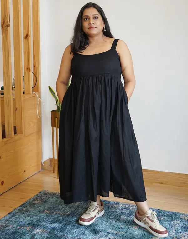 Black_Linen_Becoming:_Strappy_Flare_Dress_For_Women